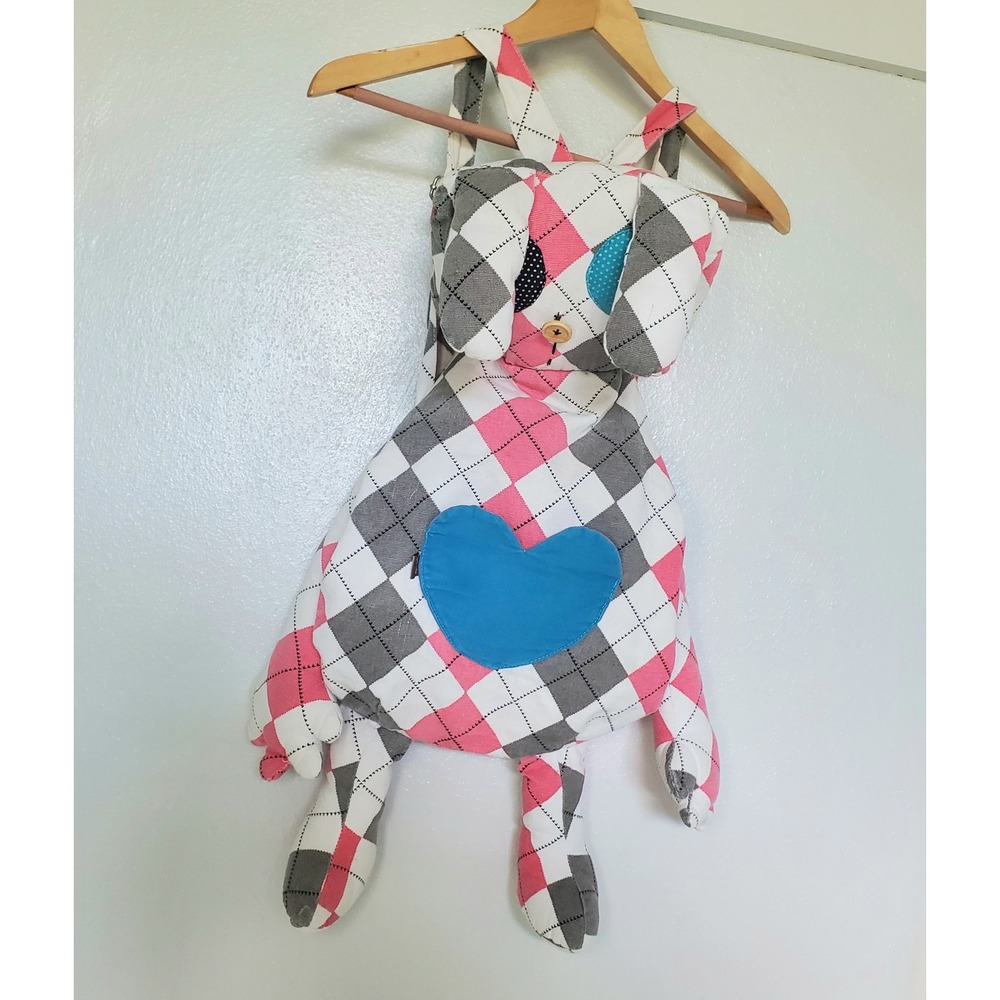 Handmade Patchwork Rabbit Backpack Plush Toy Unique Design Zipper Closure - Picture 7 of 8